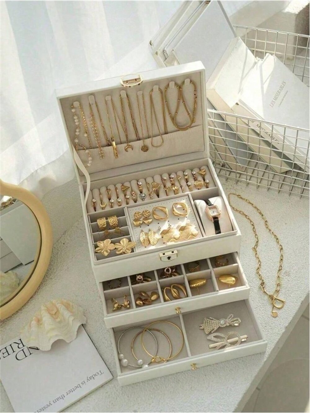 3 Layer Jewelry Box Organizer Ring Earring Necklace Bracelet Storage Case